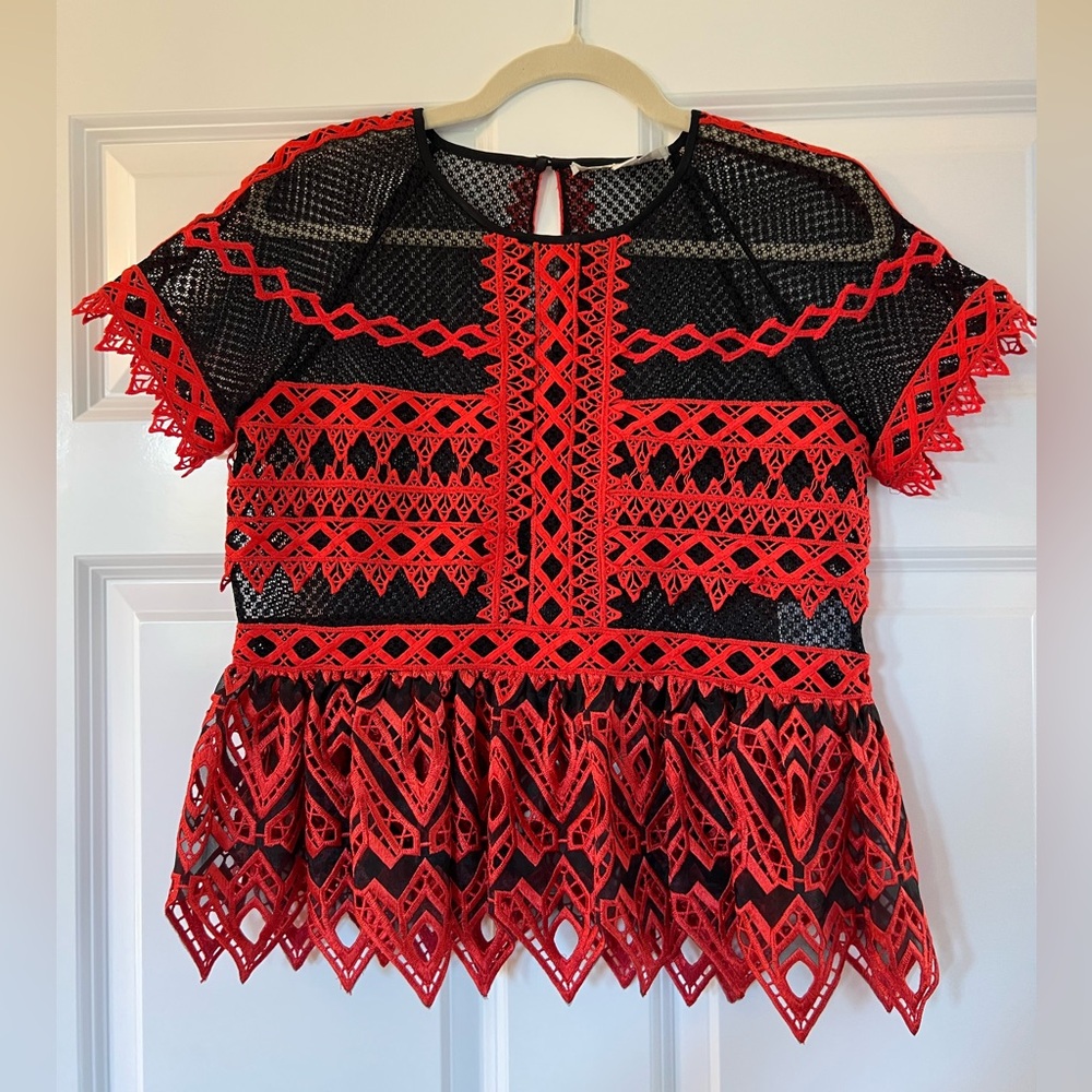 Jonathan Simkhai Black and Red Lace detail top